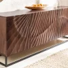 Massives Sideboard SCORPION 180cm dunkelbraun Akazie mit 3D Schnitzereien schwarz Metall