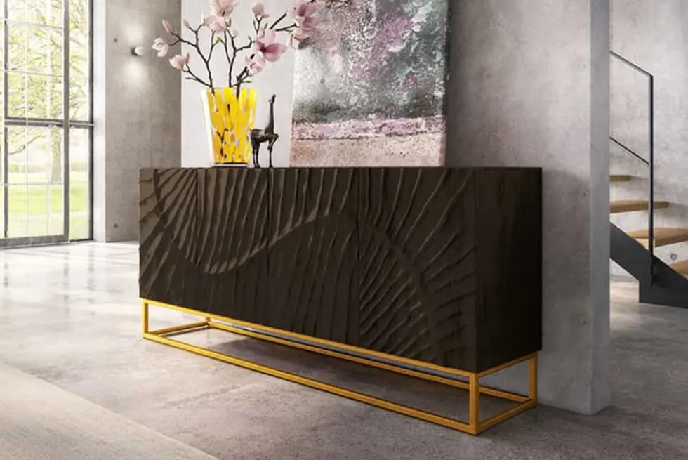 Massives Sideboard SCORPION 180cm schwarz Mangoholz aufwendige 3D Schnitzereien