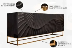 Massives Sideboard SCORPION 180cm schwarz Mangoholz aufwendige 3D Schnitzereien