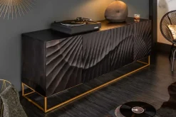 Massives Sideboard SCORPION 180cm schwarz Mangoholz aufwendige 3D Schnitzereien