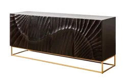 Massives Sideboard SCORPION 180cm schwarz Mangoholz aufwendige 3D Schnitzereien