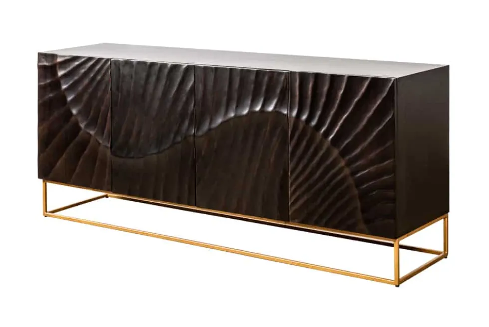 Massives Sideboard SCORPION 180cm schwarz Mangoholz aufwendige 3D Schnitzereien