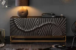 Massives Sideboard SCORPION 180cm schwarz Mangoholz aufwendige 3D Schnitzereien
