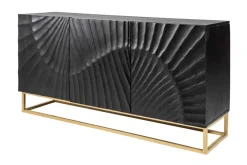 Massives Sideboard SCORPION 140cm schwarz Mangoholz aufwendige 3D Schnitzereien