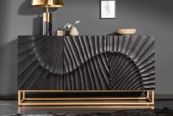 Massives Sideboard SCORPION 140cm schwarz Mangoholz aufwendige 3D Schnitzereien