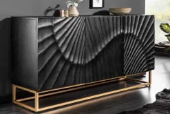 Massives Sideboard SCORPION 140cm schwarz Mangoholz aufwendige 3D Schnitzereien