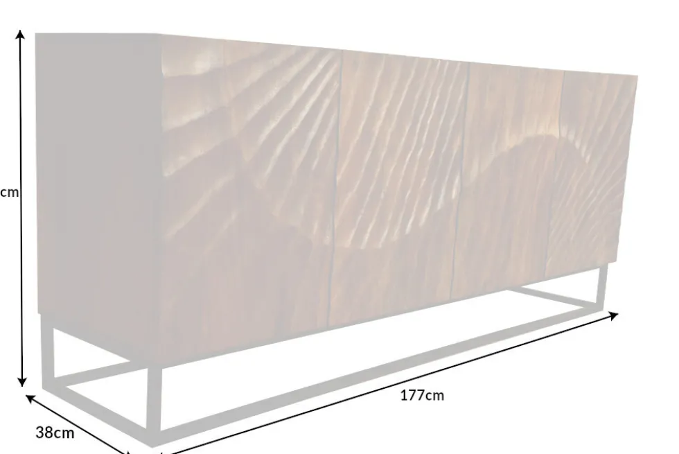 Massives Sideboard SCORPION 180cm braun Mangoholz aufwendige 3D Schnitzereien