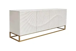 Massives Sideboard SCORPION 180cm weiß Mangoholz gold Metall 3D-Schnitzereien