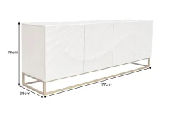 Massives Sideboard SCORPION 180cm weiß Mangoholz gold Metall 3D-Schnitzereien