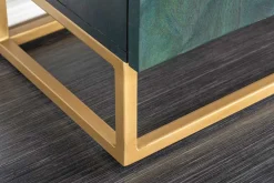 Massives Sideboard SCORPION 180cm türkis Mangoholz gold Metall 3D Schnitzereien