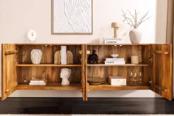 Massives Sideboard SCORPION 180cm braun hängend Mangoholz mit 3D Schnitzereien