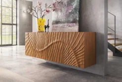 Massives Sideboard SCORPION 180cm braun hängend Mangoholz mit 3D Schnitzereien