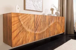 Massives Sideboard SCORPION 180cm braun hängend Mangoholz mit 3D Schnitzereien