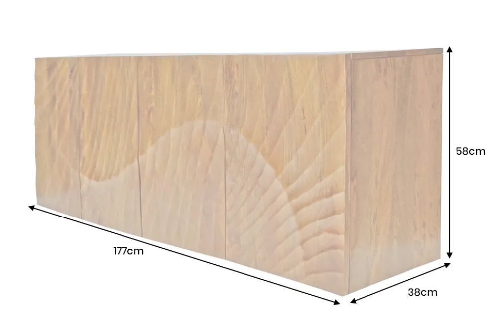 Massives Sideboard SCORPION 180cm braun hängend Mangoholz mit 3D Schnitzereien