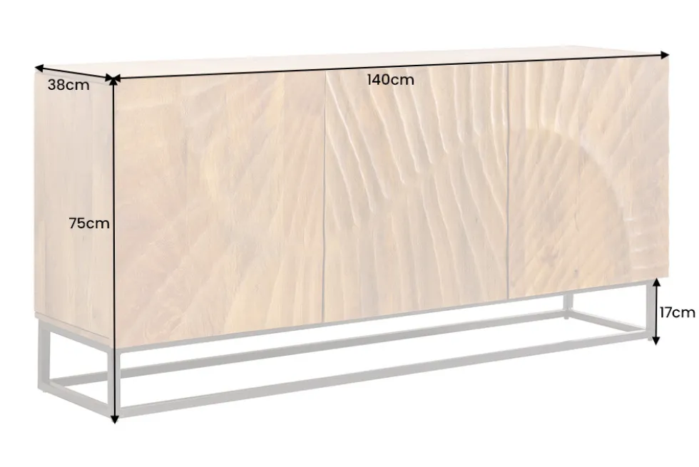 Massives Sideboard SCORPION 140cm braun Mangoholz aufwendige 3D Schnitzereien