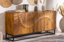 Massives Sideboard SCORPION 140cm braun Mangoholz aufwendige 3D Schnitzereien
