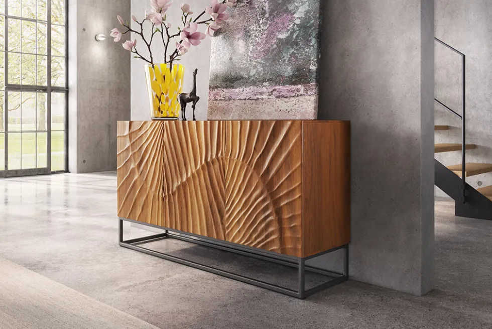 Massives Sideboard SCORPION 140cm braun Mangoholz aufwendige 3D Schnitzereien