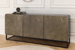 Massives Sideboard SNAKE 160cm braun Mangoholz mit 3D Schnitzereien schwarz Schlangen-Design