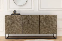 Massives Sideboard SNAKE 160cm braun Mangoholz mit 3D Schnitzereien schwarz Schlangen-Design