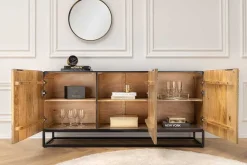 Massives Sideboard SNAKE 160cm braun Mangoholz mit 3D Schnitzereien schwarz Schlangen-Design