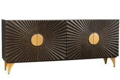 Massives Sideboard SOLARIS 180cm schwarz gold Mangoholz 3D-Design