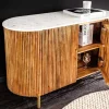 Massives Sideboard TRES CHIC 105cm natur Mangoholz weiß Marmor gold Metall