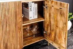 Massives Sideboard TRES CHIC 105cm natur Mangoholz weiß Marmor gold Metall