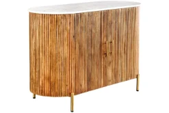 Massives Sideboard TRES CHIC 105cm natur Mangoholz weiß Marmor gold Metall