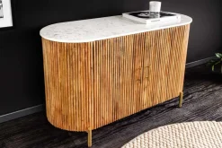 Massives Sideboard TRES CHIC 105cm natur Mangoholz weiß Marmor gold Metall
