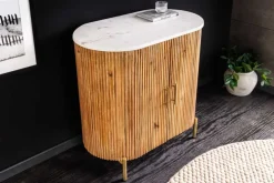 Massives Sideboard TRES CHIC 75cm natur Mangoholz weiß Marmor gold Metall