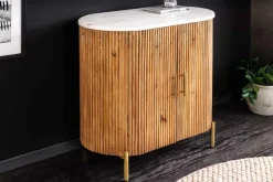 Massives Sideboard TRES CHIC 75cm natur Mangoholz weiß Marmor gold Metall