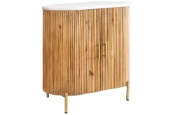 Massives Sideboard TRES CHIC 75cm natur Mangoholz weiß Marmor gold Metall