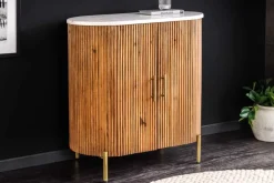 Massives Sideboard TRES CHIC 75cm natur Mangoholz weiß Marmor gold Metall