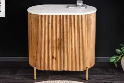 Massives Sideboard TRES CHIC 75cm natur Mangoholz weiß Marmor gold Metall