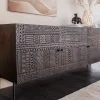 Massives Sideboard TRIBAL 180cm antik braun Mangoholz 3D-Front viel Stauraum