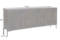 Massives Sideboard TRIBAL 180cm antik braun Mangoholz 3D-Front viel Stauraum