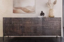 Massives Sideboard TRIBAL 180cm antik braun Mangoholz 3D-Front viel Stauraum