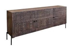 Massives Sideboard TRIBAL 180cm antik braun Mangoholz 3D-Front viel Stauraum