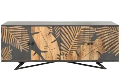 Massives Sideboard TROPICAL 160cm grau Mangoholz florales Design Boho Metallgestell