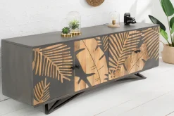Massives Sideboard TROPICAL 160cm grau Mangoholz florales Design Boho Metallgestell