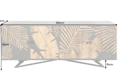 Massives Sideboard TROPICAL 160cm grau Mangoholz florales Design Boho Metallgestell