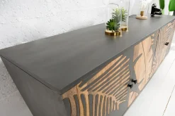 Massives Sideboard TROPICAL 160cm grau Mangoholz florales Design Boho Metallgestell