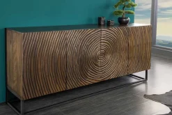 Massives Sideboard ZEN CIRCLES 180cm dunkelbraun Mangoholz 3D-Design