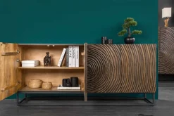 Massives Sideboard ZEN CIRCLES 180cm dunkelbraun Mangoholz 3D-Design