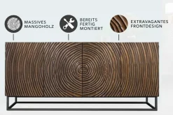 Massives Sideboard ZEN CIRCLES 180cm dunkelbraun Mangoholz 3D-Design