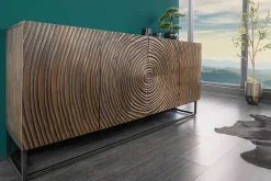 Massives Sideboard ZEN CIRCLES 180cm dunkelbraun Mangoholz 3D-Design