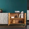 Massives Sideboard ZEN CIRCLES 180cm weiß schwarz gold Mangoholz 3D-Design