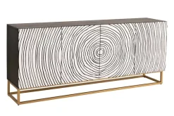 Massives Sideboard ZEN CIRCLES 180cm weiß schwarz gold Mangoholz 3D-Design