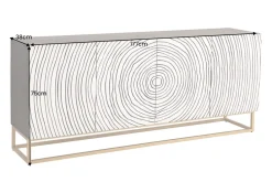 Massives Sideboard ZEN CIRCLES 180cm weiß schwarz gold Mangoholz 3D-Design
