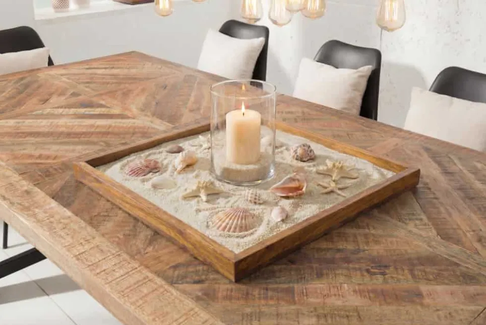 Massives Tablett MAKASSAR 50cm braun Mangoholz honey finish handmade